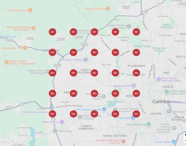 Grid do Google Maps todo vermelho, invisivel em Curitiba